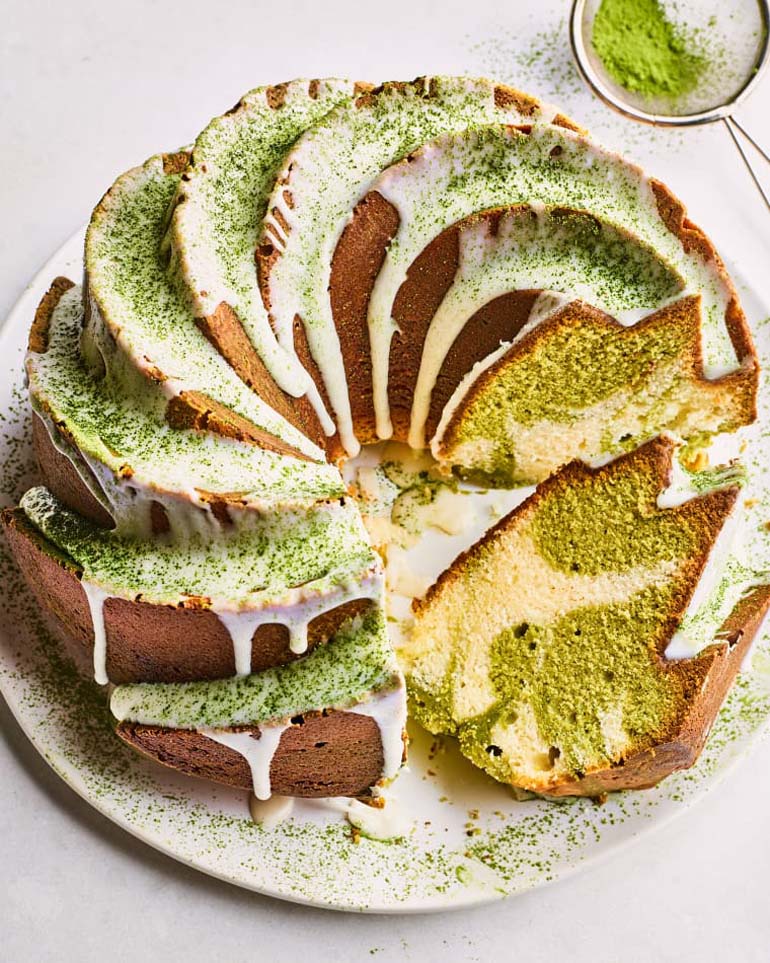 Matcha Vanilla Swirled Pound Cake