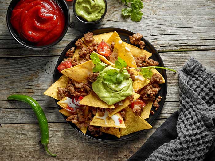 Corn Chips Nachos with Minced Beef and Dressing
