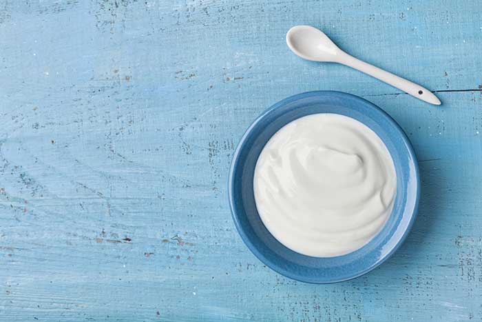 Greek yogurt in blue bowl