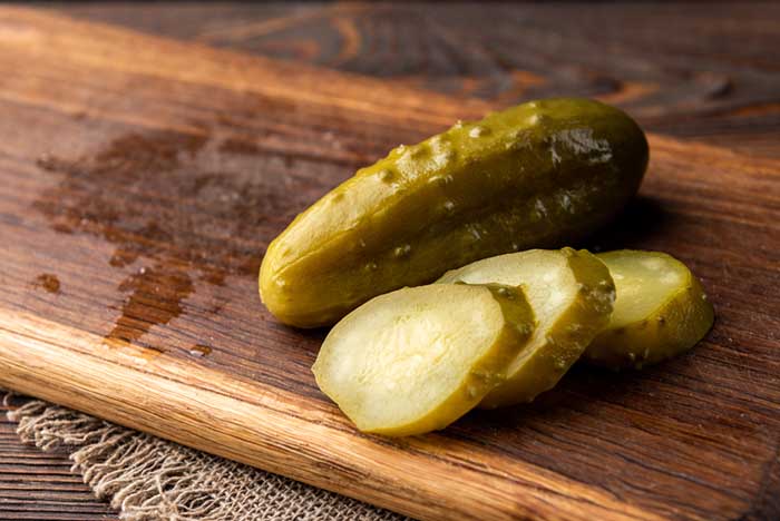 Pickles in a Wooden Chopping Board