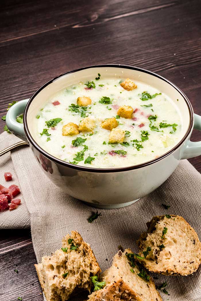 Potato Soup with Ham and Croutons on the side