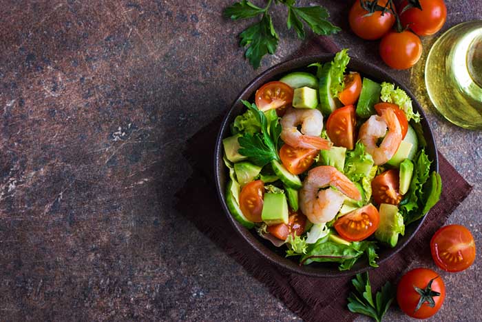 Shrimp and Avocado Salad in a Serving Bowl