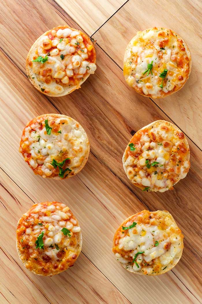 air fryer bagel bites on a wooden table