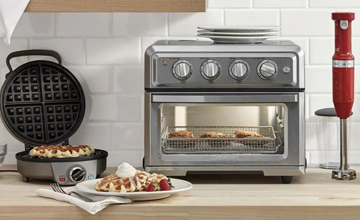 brushed silver cuisinart toaster convection oven on countertop surface