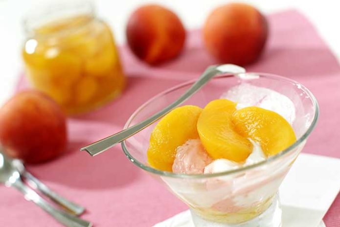 canned peaches with ice cream