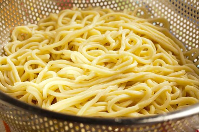 close-up of egg noodles