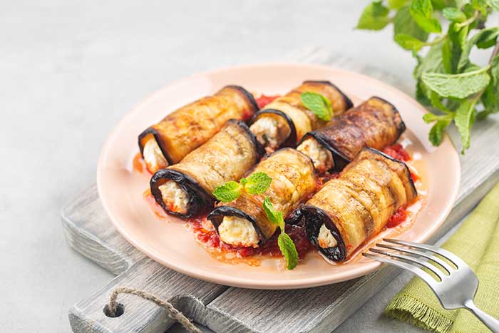 aubergine rollatini appetizer served on plate