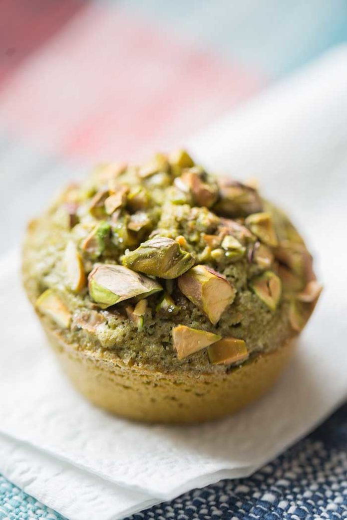 matcha muffin with pistachio topping