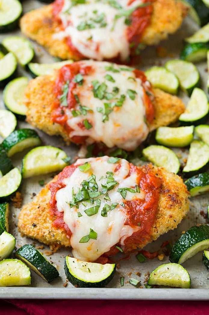 One Pan Chicken Parmesan and Roasted Zucchini