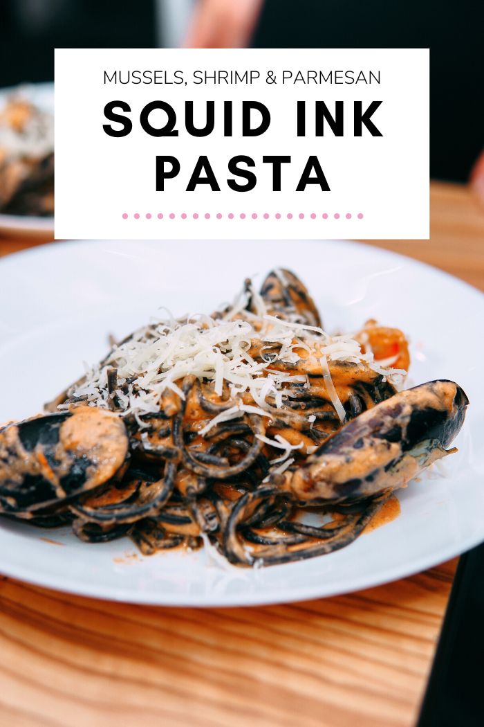 squid ink pasta seafood mussels shrimp parmesan