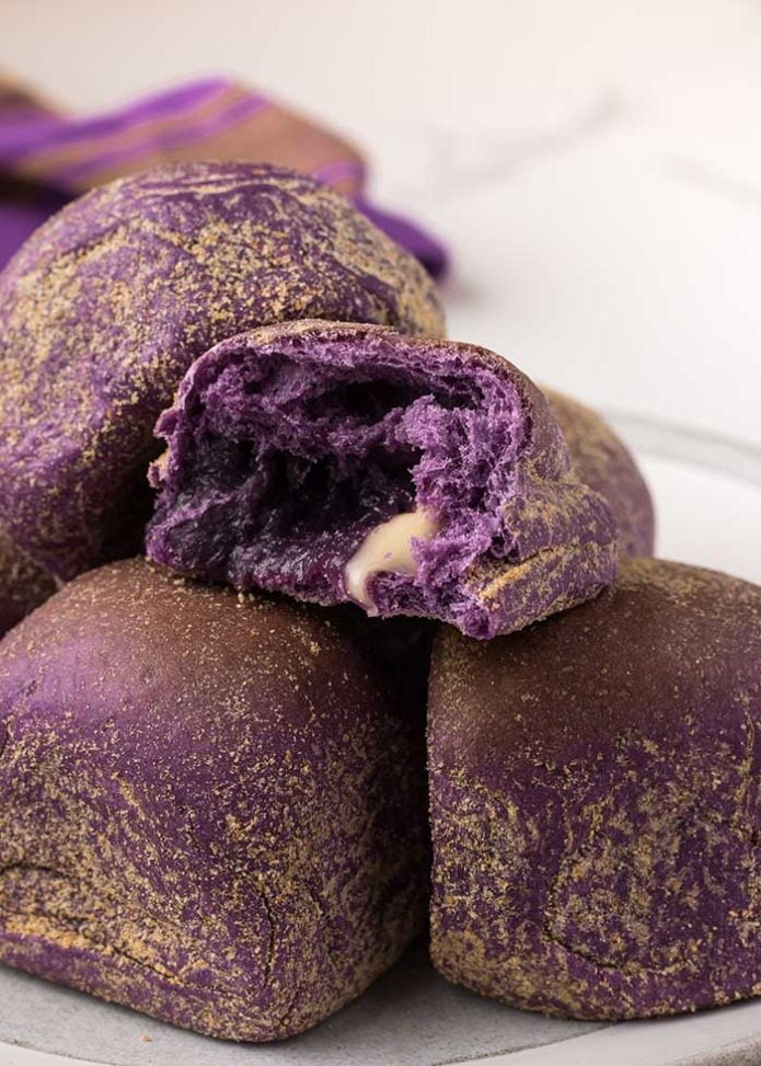 purple yam ube bread pandesal with cheese filling