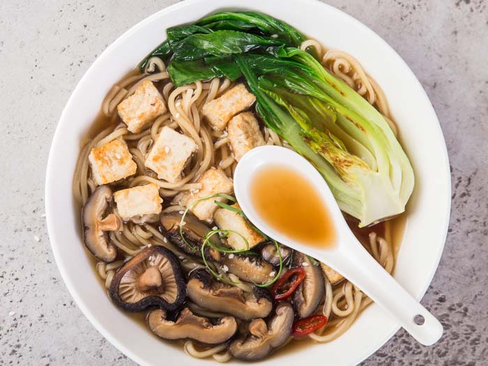 vegan tofu ramen noodles shiitake mushrooms